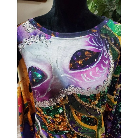 Womens Multicolor Geomatric Long Sleeve Round Neck Casual Top Blouse Size 2XL - Picture 5 of 10